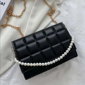 Stitch detail Faux pearl decor chain purse